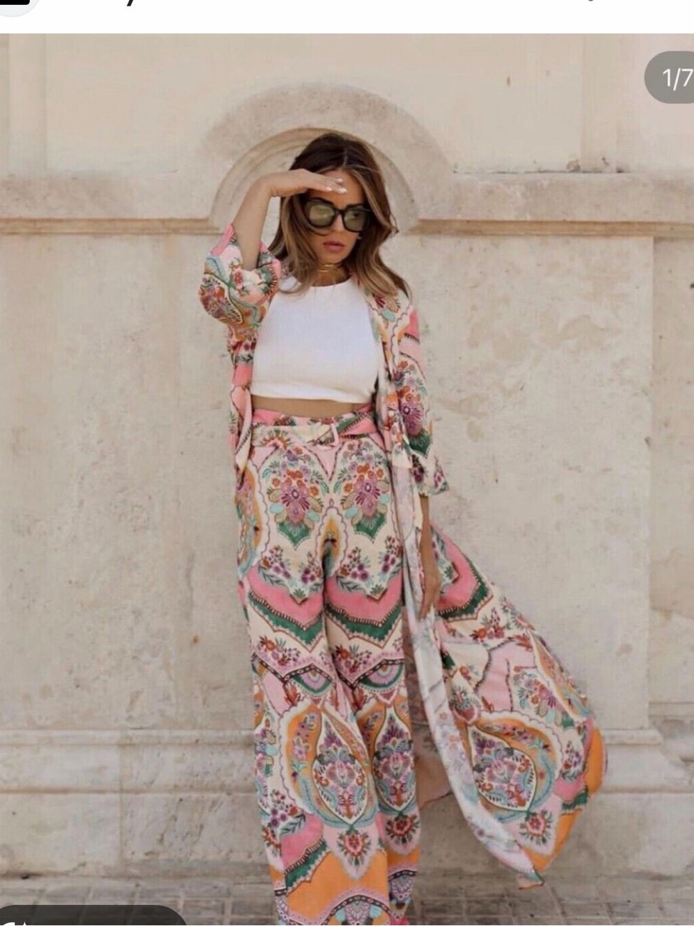 Zara Pink Floral High-Waist Tie-Waist Palazzo Pants